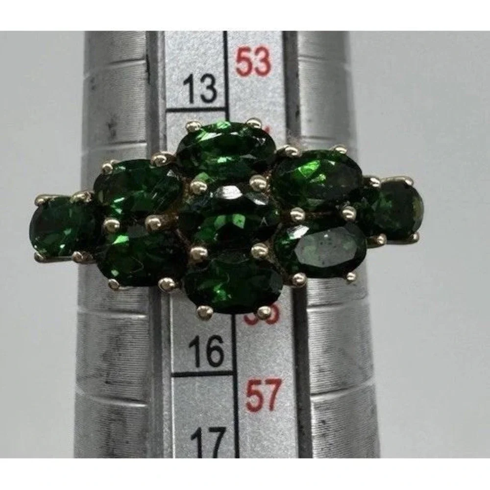 10k Yellow Gold Chrome‎ Diopside Russian Emerald Cluster Ring 7.25 Vintage
